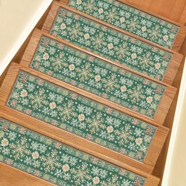 Imagem de Escadas antiderrapantes para degraus de madeira, 15 peças de tapetes de escada com adesivo traseiro, 20 x 76 cm, lavável e reutilizável, tapetes de segurança para crianças, idosos e cães