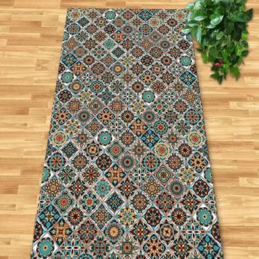 Imagem de HGTRH Tapete longo corredor bege antiderrapante lavável na máquina de lavar tapete cozinha sala de jantar quarto tapetes moderno flor cabelo curto tapete E 120 x 200 cm