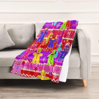 Imagem de Wassud Cobertores e mantas de Natal 152.4 cm x 228.6 cm Manta colorida de homem de gengibre para sofá, cadeira, decoração de casa