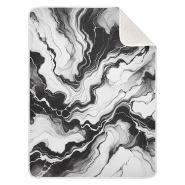 Imagem de WELLDAY Cobertor de bebê para meninos e meninas - Cobertores de bebê em mármore preto e branco, cobertores macios e respiráveis para cama de berçário 76 x 101 cm