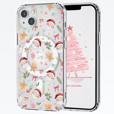 Imagem de CozyNestCY Capa transparente de desenhos animados de Natal para iPhone 16 Pro, capa magnética de papai noel, papai noel, gengibre, compatível com mag seguro, sem fio, laço fofo, proteção fina