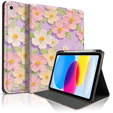 Imagem de Lyfatz Capa para iPad 11th (A16) 11 polegadas 2025/10ª geração 27.7 cm 2022, linda pintura a óleo retrô colorida estampa de flores com design de estética elegante capa protetora com suporte de lápis