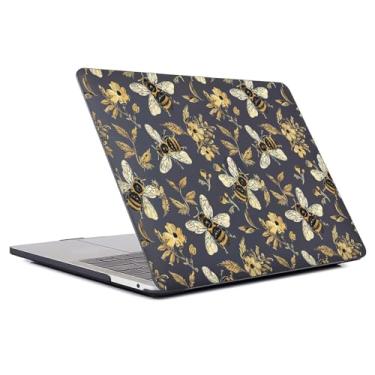 Imagem de FKBRCL4U Capa para MacBook Air de 15 polegadas, capa preta versão 2023 do M2 A2941/A3241 capa rígida de plástico para computador, estampa floral de abelha amarela vintage