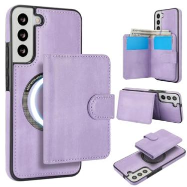 Imagem de Carteira removível para Samsung Galaxy S21 FE compatível com Magsafe capa de carregamento sem fio com suporte para cartão, compartimento para dinheiro, suporte 2 em 1 à prova de choque (roxa)