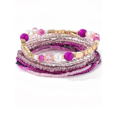 Imagem de Pulseiras femininas de contas modernas com contas boêmias pacote de joias da amizade, Medium, Cristal, Sem Pedra Preciosa