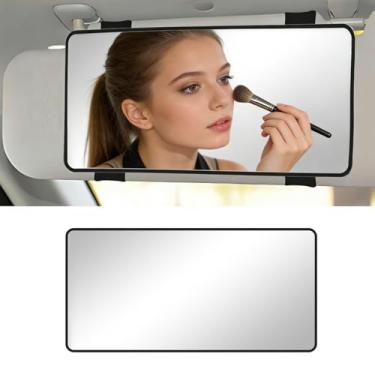 Imagem de YYTQP Viseira de sol para carro, espelho de maquiagem cosmético para veículo grande com alças, acessórios de viagem de vidro retrovisor interno automotivo, universal para SUV, Sedan, caminhão