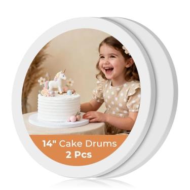 Imagem de Kootek Tábuas de bolo redondas de 35 cm, tambor de bolo de 1/2 polegada de espessura, base de papelão ondulado resistente, base para pastel, branco, pacote com 2