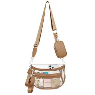 Imagem de MIVELOYA Bolsa transversal quadriculada transparente para eventos em estádios, bolsa transparente para mulheres, shows, esportes, com bolsa de moedas RFID, Marrom, Large, Casual