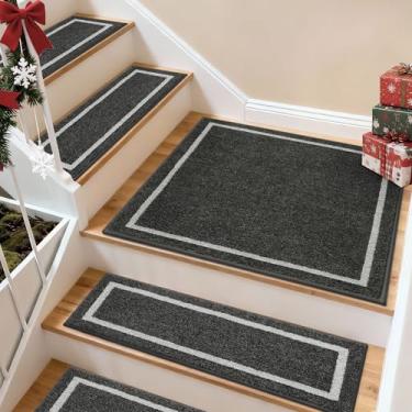 Imagem de COSY HOMEER Tapete de aterrissagem de escada 76 x 76 cm, tapete de pouso quadrado antiderrapante para degraus de madeira internos, poliéster lavável com suporte TPE, preto