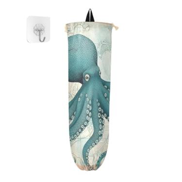 Imagem de Pacote com 2 suportes para sacos plásticos com textura de madeira velha Devilfish Coral Marine Life, dispensador de saco plástico para economia de espaço, organizador de sacolas plásticas de cozinha