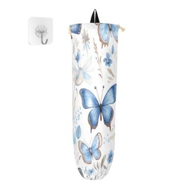 Imagem de GAIGEO Porta-sacos plásticos de borboletas azuis em tons azuis, organizador de sacolas de cozinha, organizador de armazenamento de sacolas de supermercado