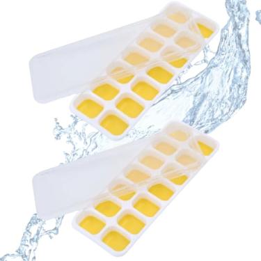 Imagem de Kit 2 Formas de Gelo Silicone com Tampa Rígida Flexível Fundo 14 Cubos Retangular Multiuso Lavável
