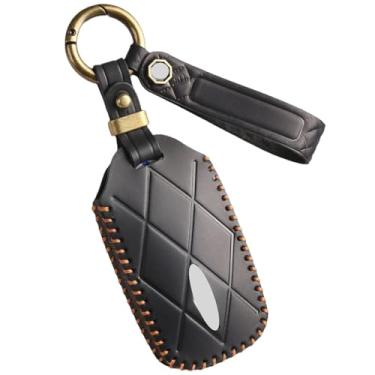 Imagem de Capa de chave fob compatível com genesis rohens couro genuíno gv60 gv90 chaves de carro capa protetora completa 6/7/8 botões(Black 6 Buttons)