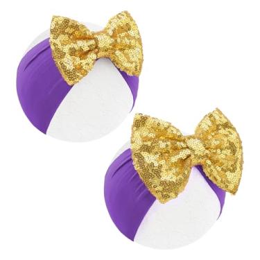 Imagem de Lanmerry 2 peças de tiaras de cabelo de carnaval de 12 cm para bebês meninas 10 cm com glitter para bebês, roupas de carnaval, roxo, faixa larga
