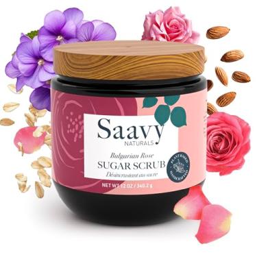 Imagem de Saavy Naturals Esfoliante búlgaro de sal e açúcar | Esfoliante orgânico, sem glúten e vegano | 237 ml (rosa búlgara)