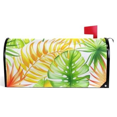 Imagem de Caixa de correio decorativa capas magnéticas vinil caixa de correio envoltório férias de verão caixa de correio à prova de intempéries decoração folhas tropicais Monstera tamanho padrão 52,6 x 45,8 cm