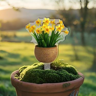 Imagem de Estacas decorativas de jardim de flores de narciso decorações de plantas em vaso de acrílico. Presente ideal para Natal, aniversário, aniversário, dia dos namorados, celebrações.
