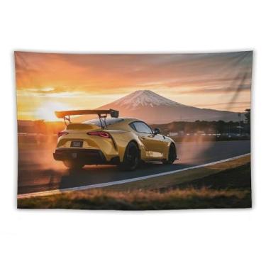 Imagem de HouLaiZhe JDM Tapeçaria de carro pôr do sol na pista carro esportivo Sup Fuji pendurar na parede quarto decoração de casa tapeçarias estética piquenique decoração de parede arte de parede para