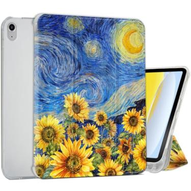 Imagem de Capa para iPad (A16) 11ª geração, iPad 10ª geração, com suporte para lápis, ângulos de visualização e digitação, suporte fino, com três dobras, parte traseira, transparente, TPU macio, acordar, dormir