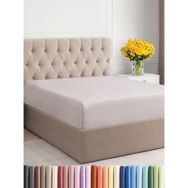 Imagem de Lençol de cama casal – Somente lençol de baixo com elástico – Roupa de cama macia de luxo para hotel com bolsos profundos de 20 a 40 cm – respirável, não amassa e não amassa – Fácil de cuidar