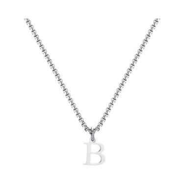 Imagem de Colar Masculino De Aço Inoxidável Prata Com Pingente De Letra A-Z E Co