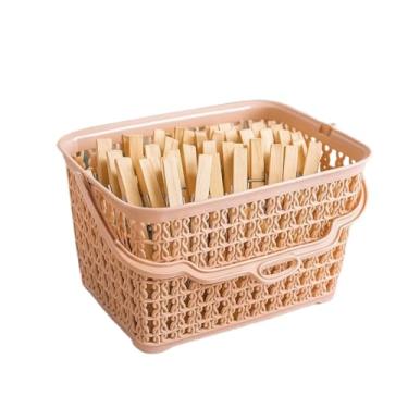 Imagem de Kit Cesto + Prendedores Roupas de Madeira Reforçado Cesto Multiuso com Alça 5 cm x 3 cm para Varal e Secagem ao Ar Livre, Prático para Uso Doméstico(CESTO CINZA)