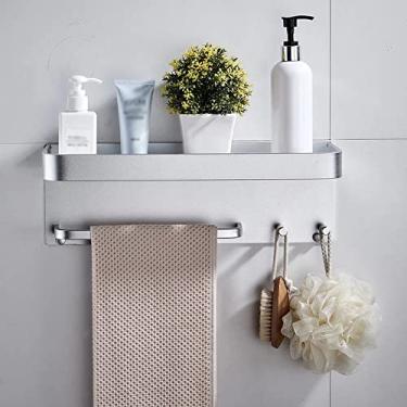 Imagem de Prateleiras de chuveiro, prateleiras de banheiro, alumínio prateado montado na parede, preto, suporte para copos, suporte de xampu, suporte de chuveiro