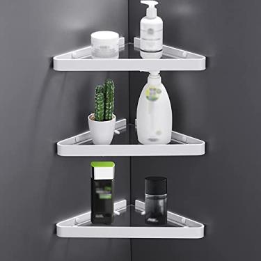 Imagem de Prateleira de chuveiro nórdica prateleira de canto de vidro para banheiro, tripé branco para banheiro, organizador de prateleira de chuveiro