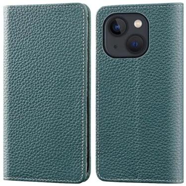 Imagem de VEVEL Capa carteira para Apple iPhone 13 (2021) 6,1 polegadas, padrão de lichia totalmente seguro capa de telefone fólio flip de couro [suporte de cartão] [suporte] (cor: verde claro)