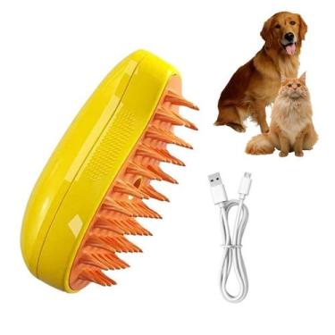 Imagem de Escova a Vapor Pet Gato Cao Cachorro Eletrica Removedor de Pelo Bateri