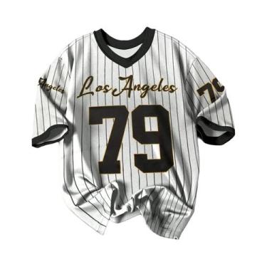 Imagem de Camiseta Masculina Retrô De Beisebol Com Decote V E Manga Curta, Estam