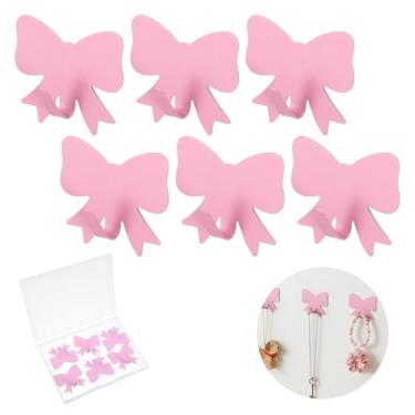 Imagem de DOPENSPI 6 peças de ganchos de parede com laço rosa metálico, adesivo forte para parede, laços de parede, laços de parede, laços, decoração de banheiro, bonito, toalha, cabides para banheiro, quarto