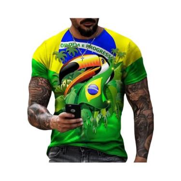 Imagem de Camiseta Casual Esportiva Masculina Com Estampa 3D Da Bandeira Do Bras