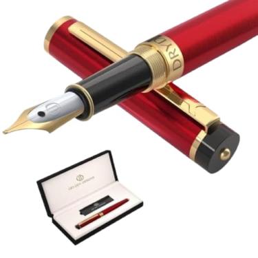 Imagem de Dryden Designs Caneta-tinteiro com ponta média, caixa elegante, inclui 6 cartuchos de tinta e conversor de refil de tinta, aparência uniforme, escrita consistente, para escrita confiável, vermelha (royal red)