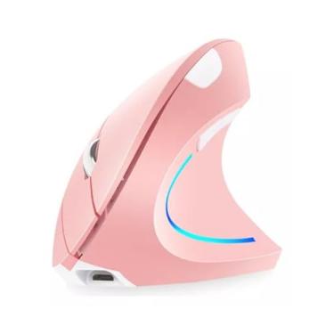 Imagem de Mouse Vertical Sem Fio KA-6660, Wireless 2.4G e Bluetooth, 2400 DPI, Recarregável USB, Ergonômico (Rosa)