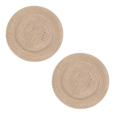 Imagem de Jogo Americano Luxo Redondo Mesa Posta Cor Bege Plástico Resistente So