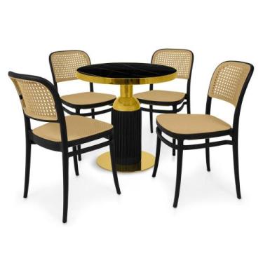 Imagem de Conjunto Mesa de Jantar Redonda Imperial 70cm Preta com 4 Cadeiras Rom