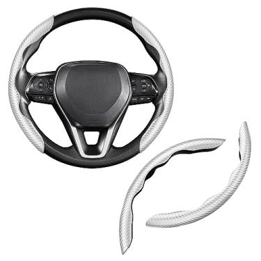 Imagem de Cartist Capa de volante, capa de volante de fibra de carbono masculina/feminina, antiderrapante, resistente ao calor, durável, universal para 99% de acessórios interiores de carro (prata)