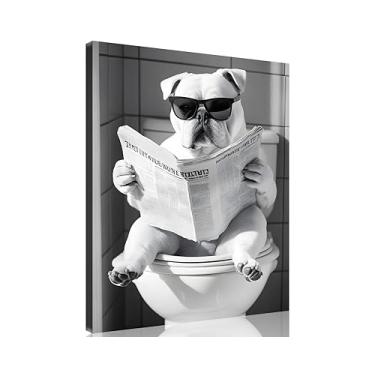 Imagem de TutuBeer Arte de animal de banho fofa cachorro no banheiro arte de parede engraçada de banheiro preto e branco arte de banheiro para pinturas de banheiro em tela de animais decoração de parede