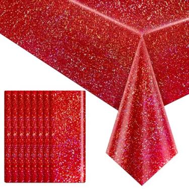 Imagem de 8 peças de toalhas de mesa holográficas vermelhas a laser para festas 101,6 cm x 274,3 cm toalha de mesa iridescente brilhante decoração de mesa para dia dos namorados galentinos princesa formatura