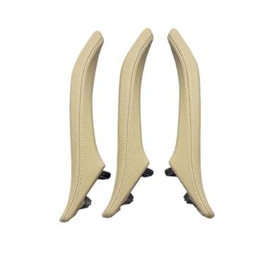 Imagem de 3 pçs esquerda direita maçaneta da porta conjunto conjunto de couro puxador da porta substituição guarnição compatível com bmw série 5 f10 f11 520 523 525 528(Beige RHD 3PCS)