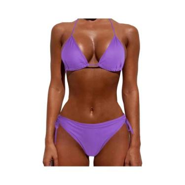 Imagem de Biquíni Feminino De Verão Leve Com Cintura Alta Em Cor Sólida Moda Sex