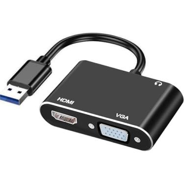 Imagem de sartyee Adaptador de fone de ouvido USB para HDMI/VGA/3,5 mm, cabo USB multimonitor conversor de áudio de vídeo 1080p, para PC, laptop para monitor, suporta Windows XP 7/8/8.1/10/11