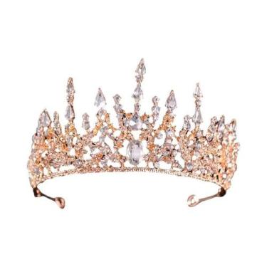 Imagem de Tiaras De Casamento Em Cristal Dourado, Coroas De Noiva Com Strass Par