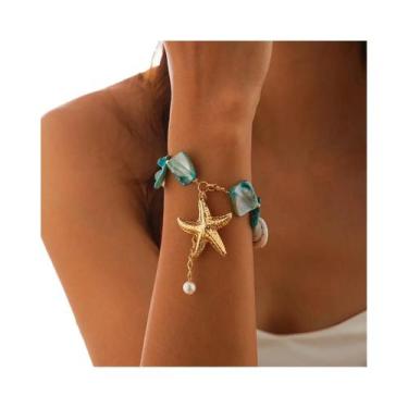 Imagem de Conjunto De Colar E Pulseira Boho Feminino Com Pérolas, Estrelas-do-ma