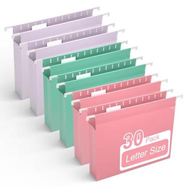 Imagem de Y YOMA Pasta de arquivo de plástico com capacidade extra, tamanho carta, expansão de 5 cm, pacote com 30 pastas suspensas expansíveis coloridas reforçadas com abas, acordeão resistente à prova d'água