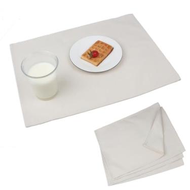 Imagem de Jogo americano de algodão conjunto de 4 tapetes de mesa bege para uso interno e externo, resistente ao calor, lavável na máquina (uma camada)
