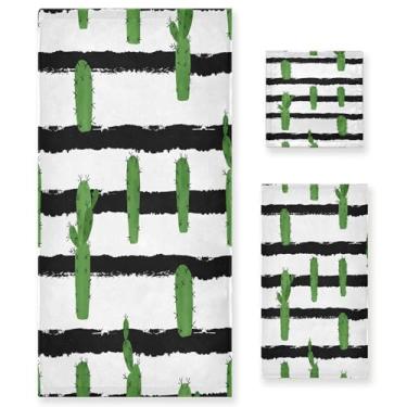Imagem de xigua Conjunto de toalhas de banheiro de cactos verdes absorvente macio toalha de banho de 3 peças toalha de mão toalhas decorativas para banheiro, academia, hotel, praia, piscina