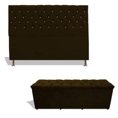 Imagem de Kit Estrela Cabeceira De Cama Box Casal 140 Cm + Calçadeira Baú Suede Marrom Eli Móveis E Decoração
