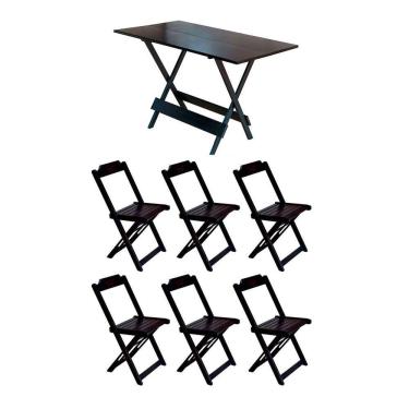 Imagem de Conjunto Mesa De Madeira Dobravel 120X70 Tabaco 6 Cadeiras - Marrom